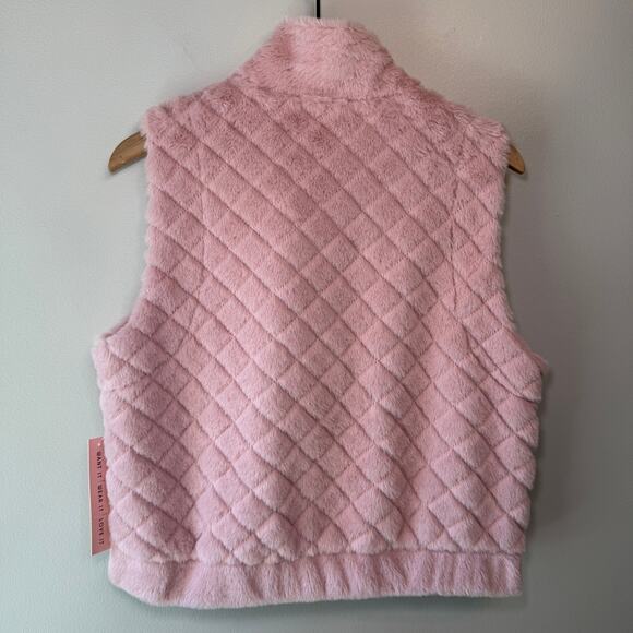 Crave Fame Women's Cozy Faux Fur Quilted Button Vest Pink Size Small - Picture 8 of 8